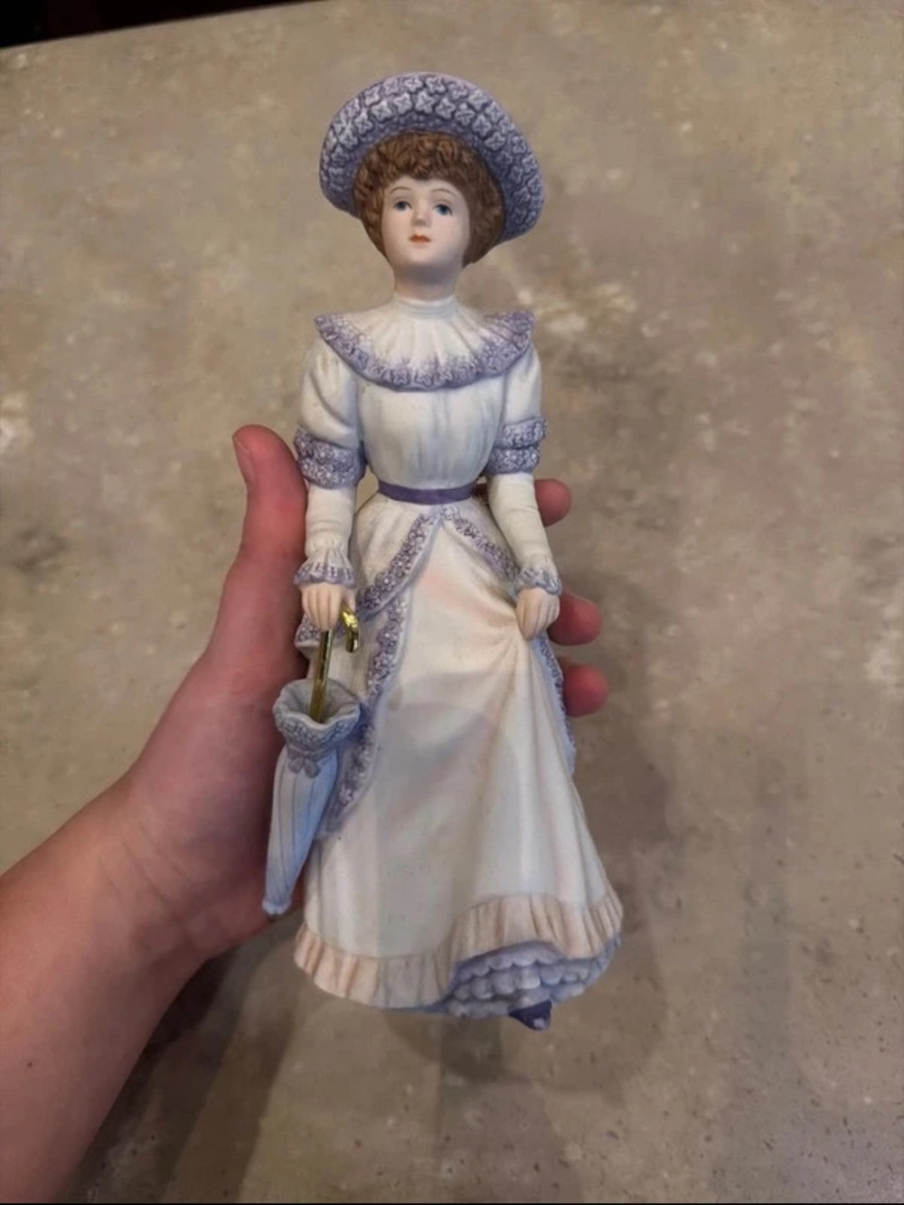 Porcelain Victorian Lady Figurine in White and Lavender